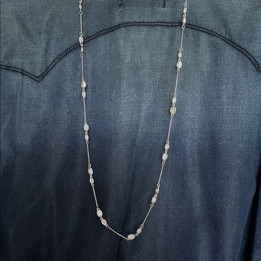 Charming White Beaded Silver Necklace  VINTAGE